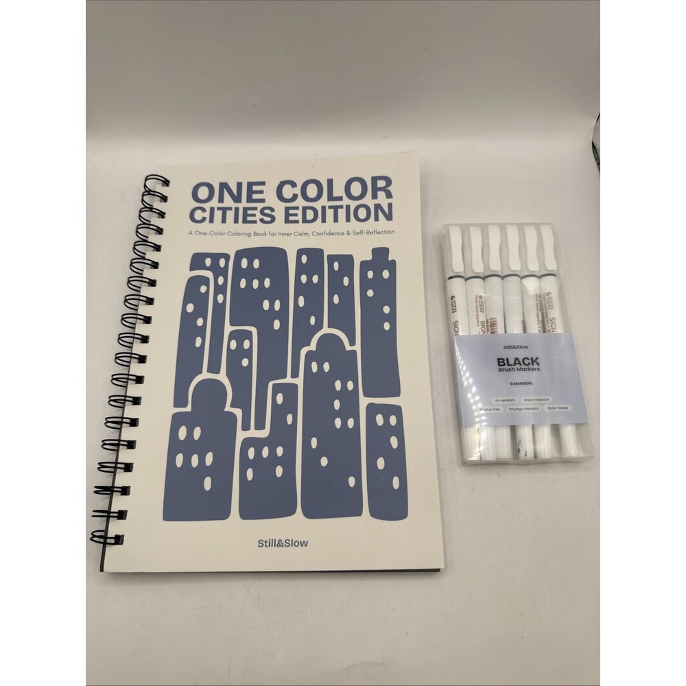 Still and Slow Monochrome Coloring Book: Cities Edition With Markers